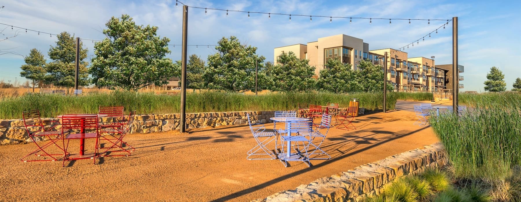 Landscaped lawn and green space at 301 Flower Mound, Flower Mound TX apartments.