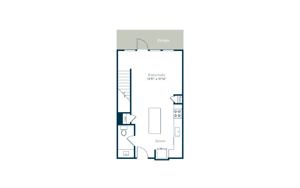 LFT - 1 bedroom floorplan layout with 1.5 bath and 952 to 1002 square feet. (Floor 1)
